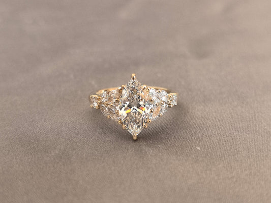 Juno Diamond MA-085 | 2 Carat Marquise-Cut Lab-Grown Diamond Halo Ring with Pavé Shank Ring