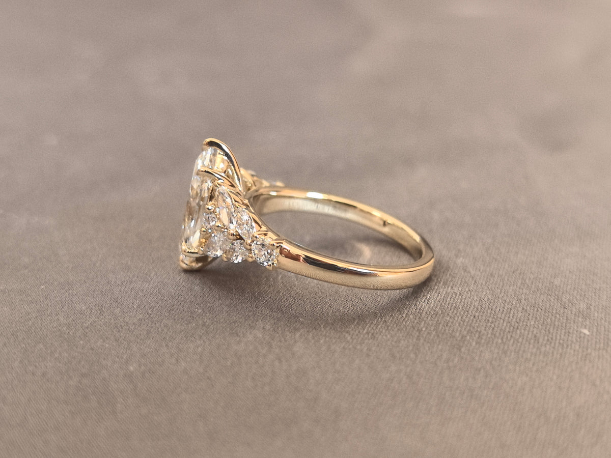 Juno Diamond MA-085 | 2 Carat Marquise-Cut Lab-Grown Diamond Halo Ring with Pavé Shank Ring
