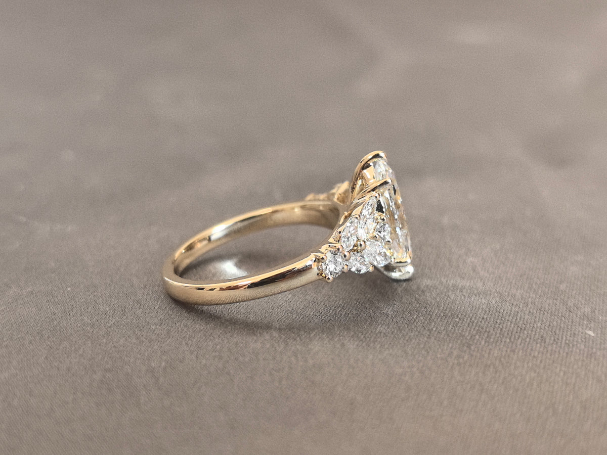 Juno Diamond MA-085 | 2 Carat Marquise-Cut Lab-Grown Diamond Halo Ring with Pavé Shank Ring