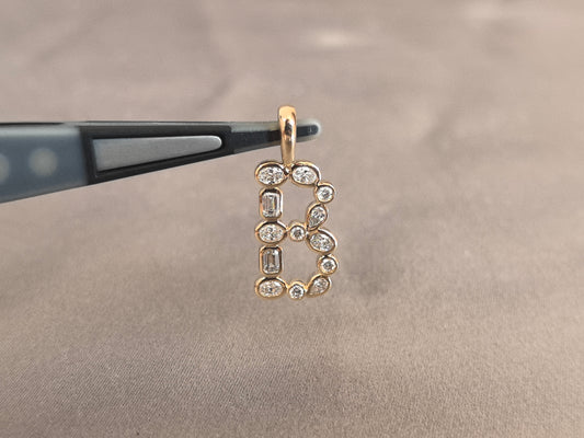 Juno Diamond P-022 | Mixed-Shape Lab-Grown Diamond Bezel Letter B Pendant in Yellow Gold Pendant