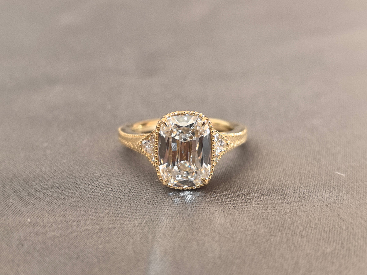 Juno Diamond CU-028 | 3 Carat Cushion-Cut Lab-Grown Diamond Vintage Milgrain Halo Ring Ring