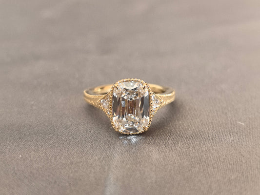 Juno Diamond CU-028 | 3 Carat Cushion-Cut Lab-Grown Diamond Vintage Milgrain Halo Ring Ring