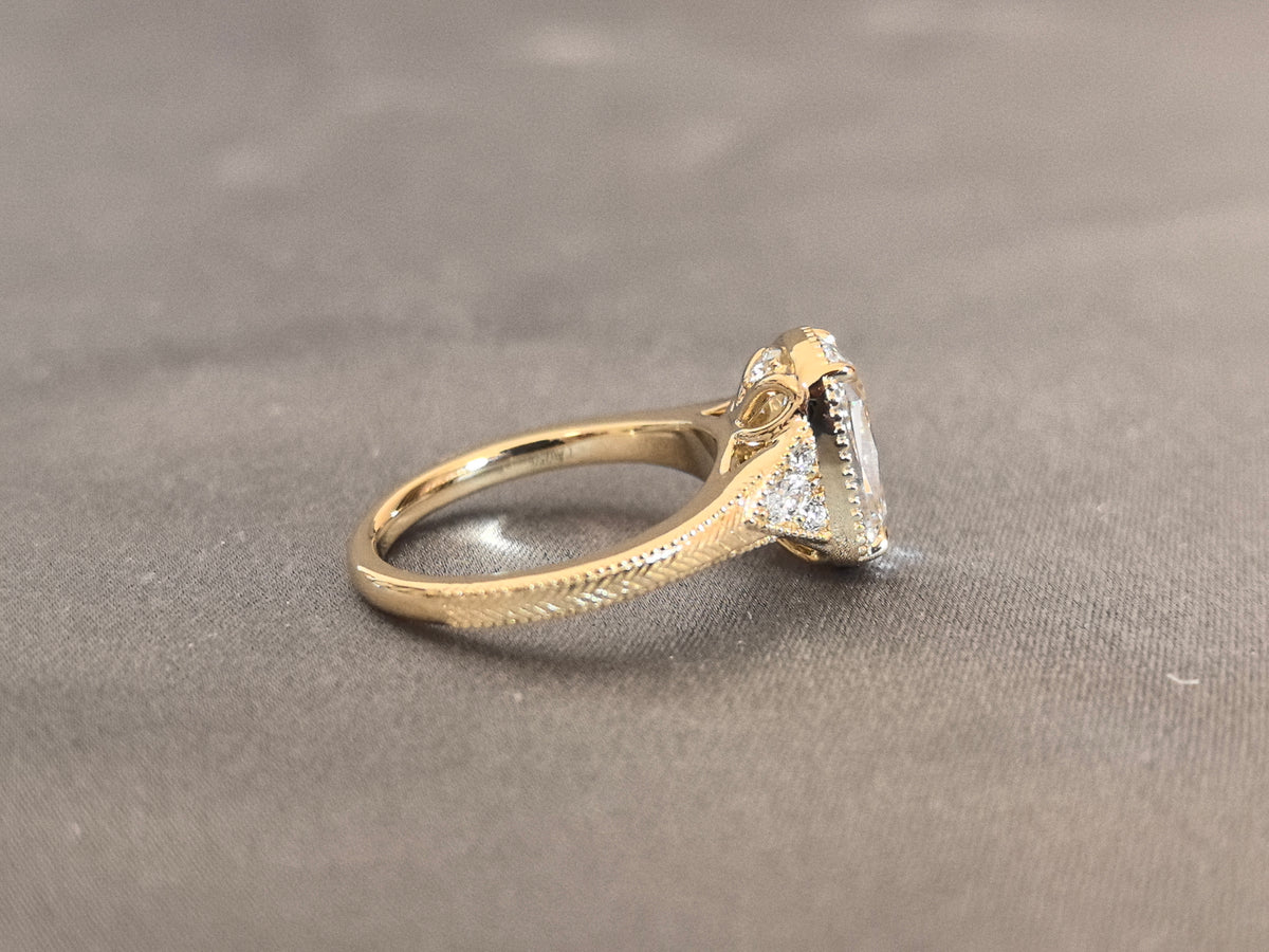 Juno Diamond CU-028 | 3 Carat Cushion-Cut Lab-Grown Diamond Vintage Milgrain Halo Ring Ring