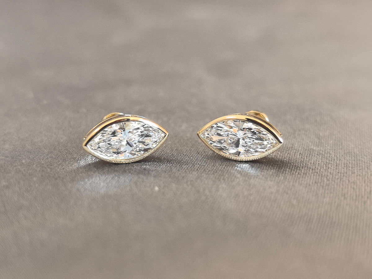 Juno Diamond E-054 | 2 Total Carat Marquise-Cut Lab-Grown Diamond Full-Bezel Stud Earrings Earrings