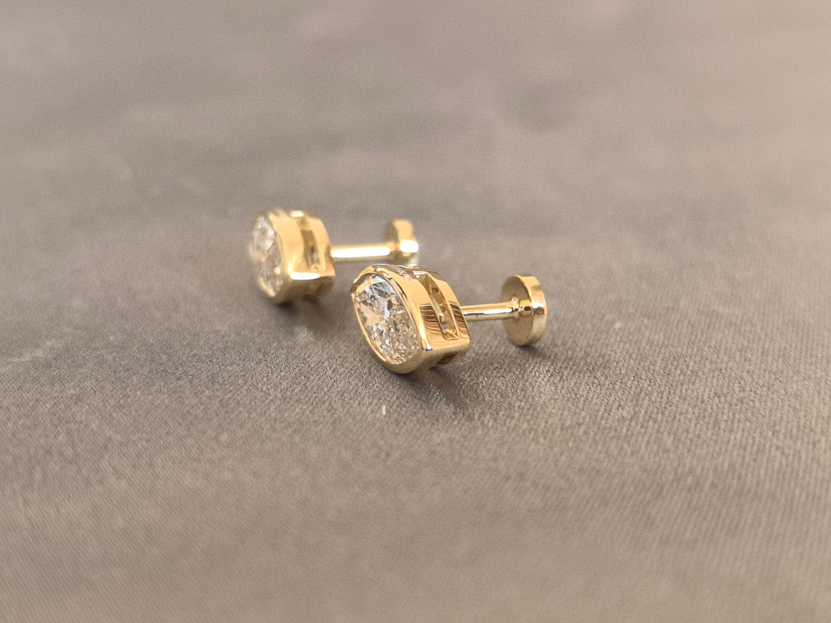 Juno Diamond E-054 | 2 Total Carat Marquise-Cut Lab-Grown Diamond Full-Bezel Stud Earrings Earrings