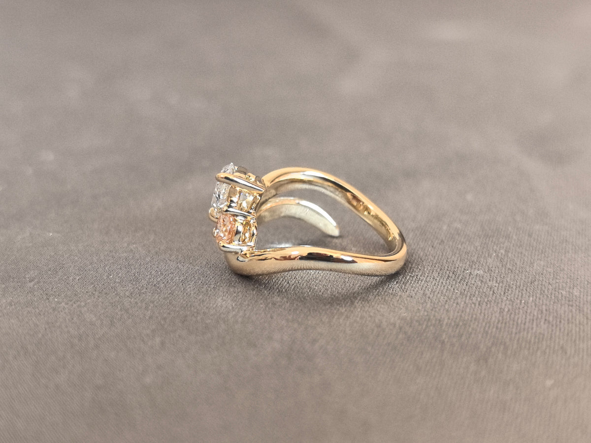 Juno Diamond MX-027 | 1 Carat Pear-Cut and Pink Round Lab-Grown Diamond Sculptural Wave Two-Stone Ring Ring