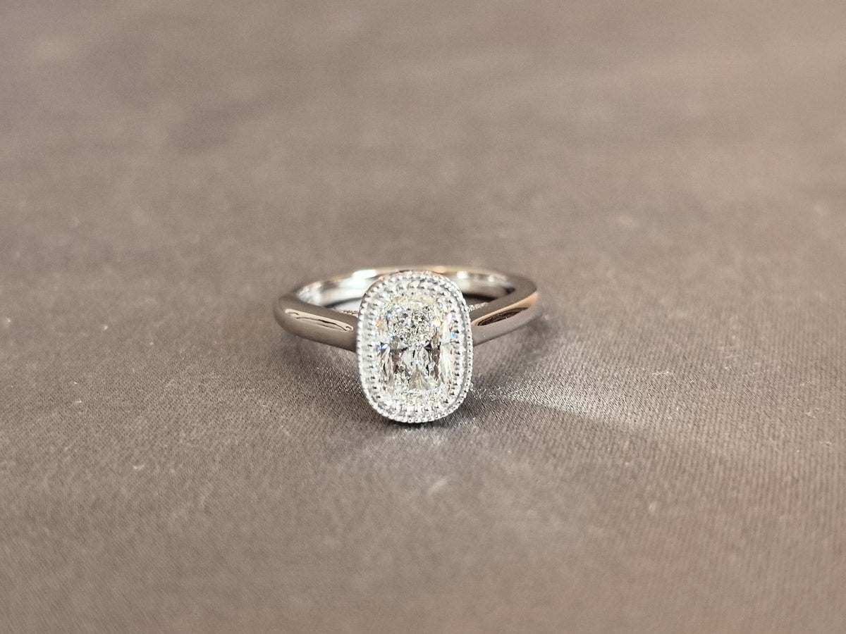 Juno Diamond MX-028 | 1 Carat Cushion-Cut Lab-Grown Diamond Pavé Halo Ring with Diamond Shank Ring