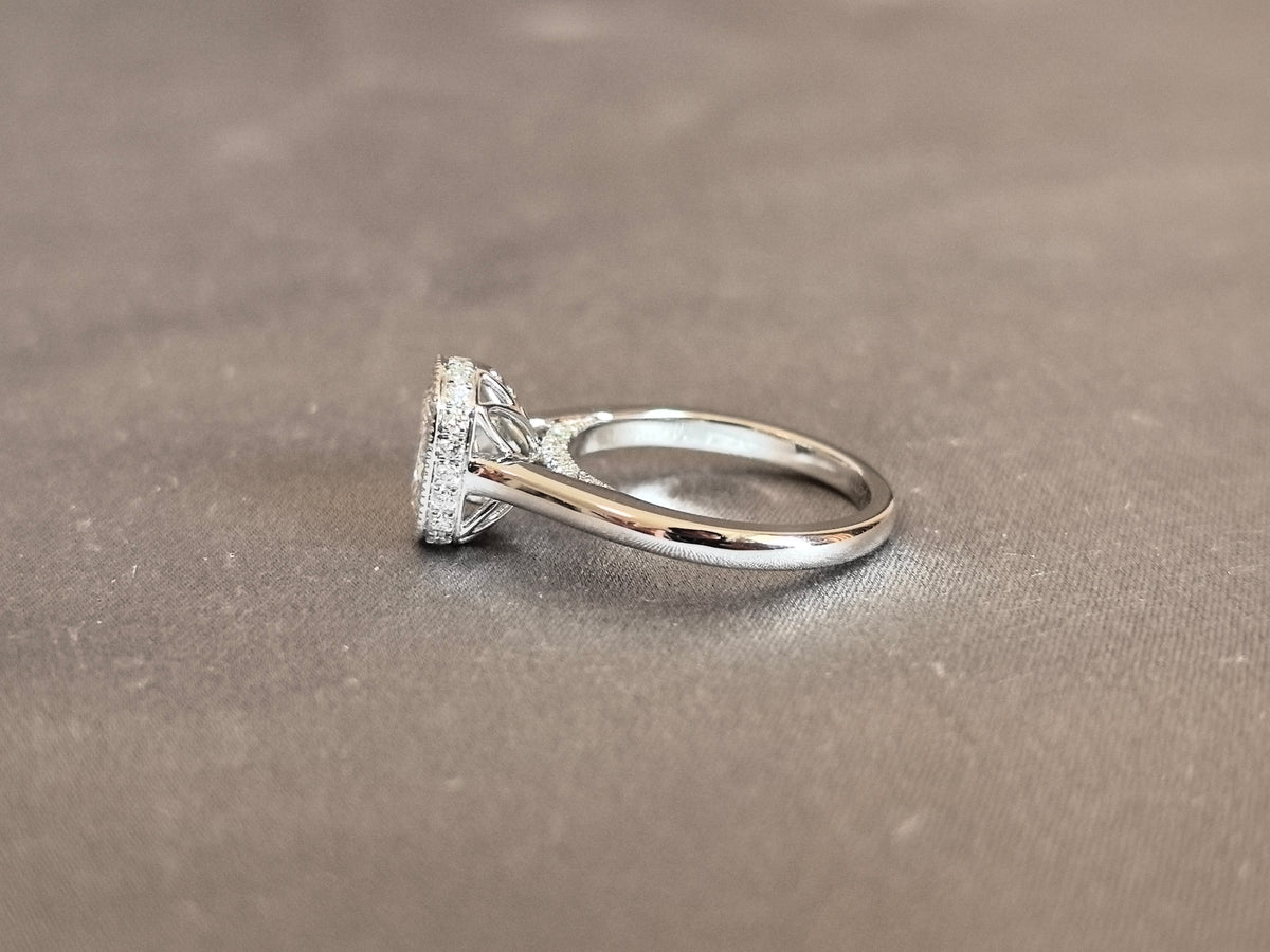 Juno Diamond MX-028 | 1 Carat Cushion-Cut Lab-Grown Diamond Pavé Halo Ring with Diamond Shank Ring