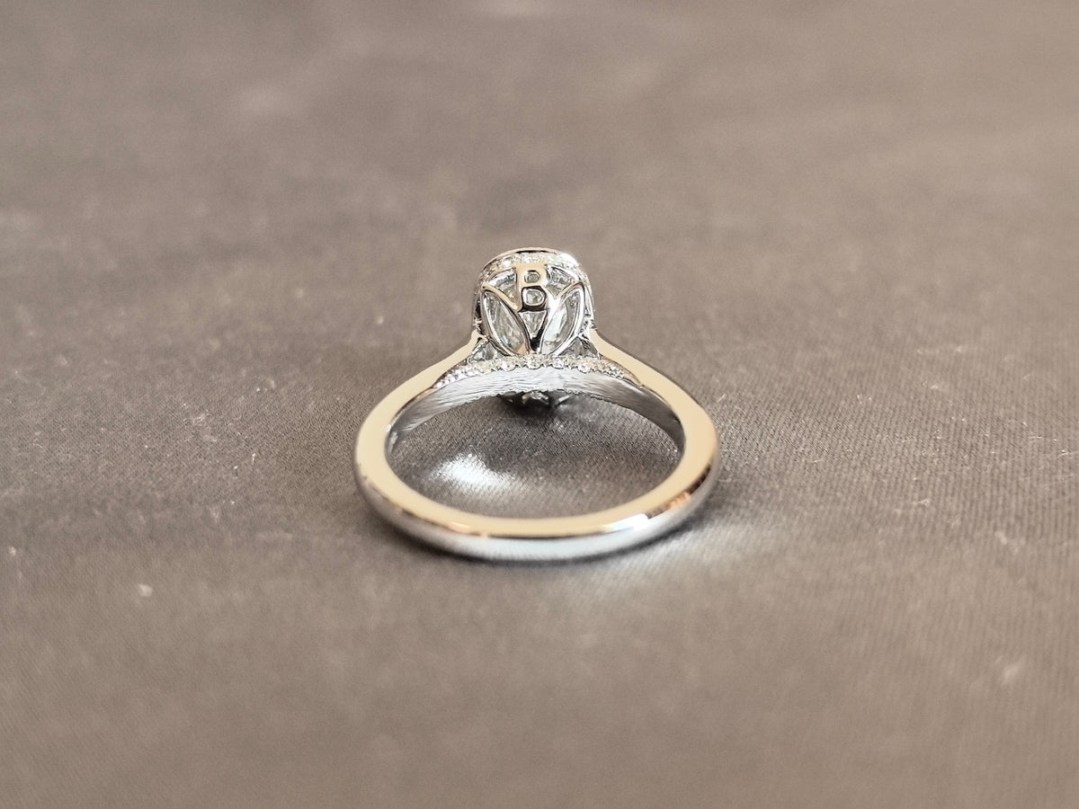 Juno Diamond MX-028 | 1 Carat Cushion-Cut Lab-Grown Diamond Pavé Halo Ring with Diamond Shank Ring