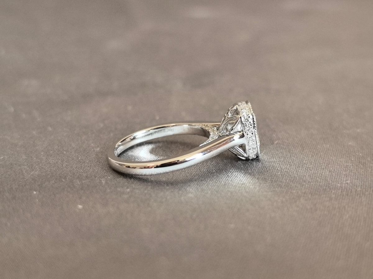 Juno Diamond MX-028 | 1 Carat Cushion-Cut Lab-Grown Diamond Pavé Halo Ring with Diamond Shank Ring
