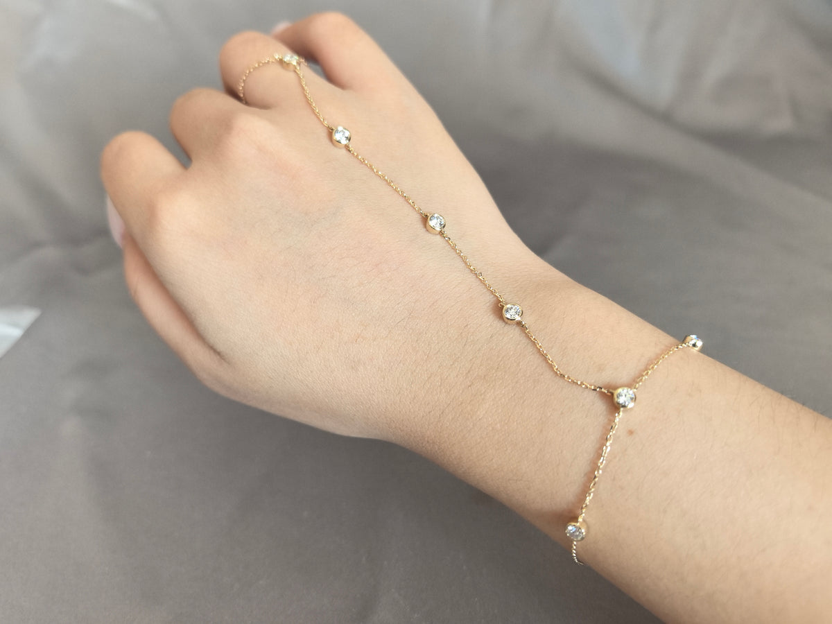Juno Diamond B-049 | Bezel-Set Round Lab-Grown Diamond Hand Chain Bracelet and Ring Bracelet