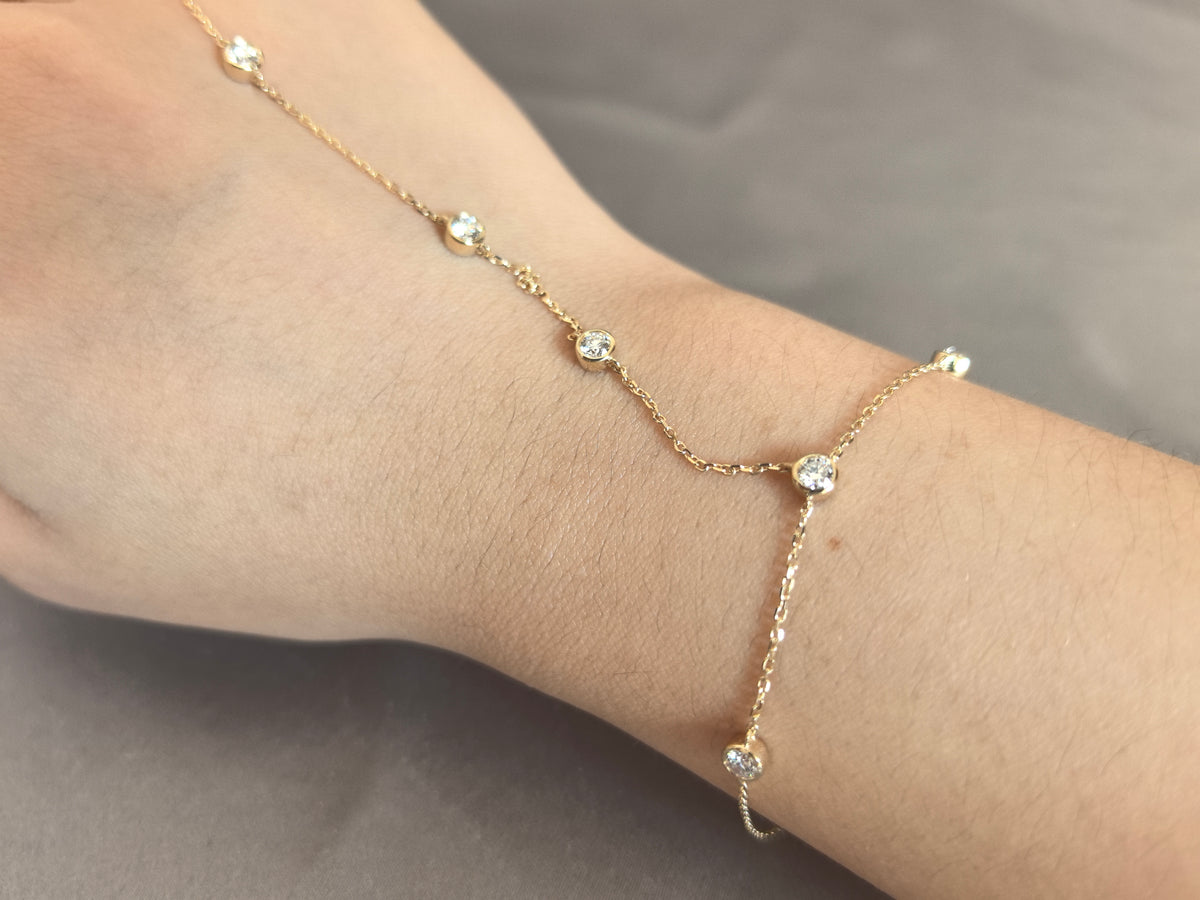Juno Diamond B-049 | Bezel-Set Round Lab-Grown Diamond Hand Chain Bracelet and Ring Bracelet