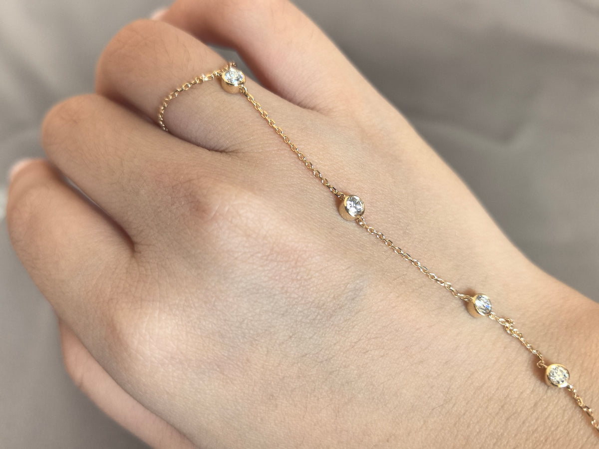 Juno Diamond B-049 | Bezel-Set Round Lab-Grown Diamond Hand Chain Bracelet and Ring Bracelet