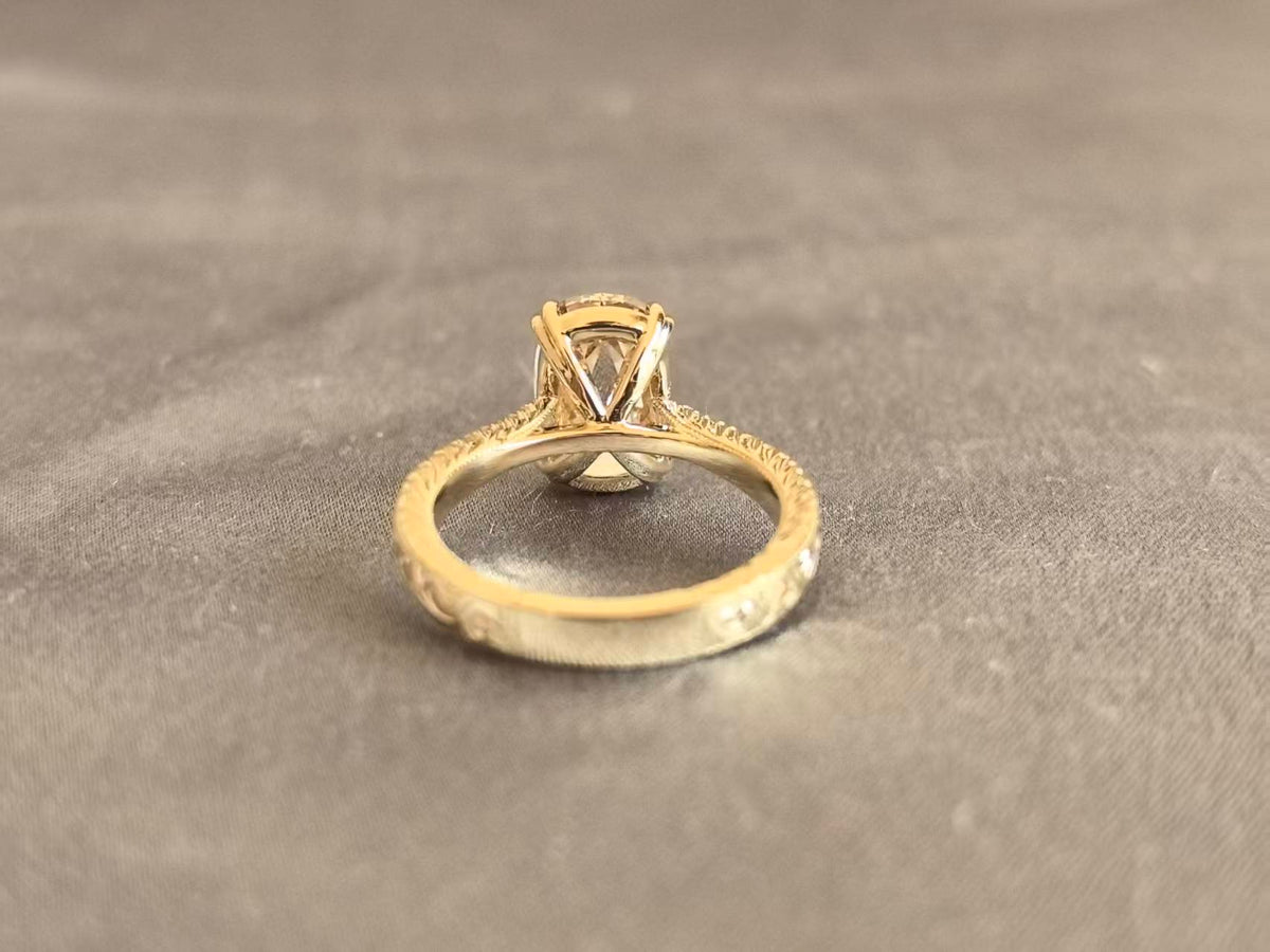 Juno Diamond OV-087 | 4 Carat Champagne Oval-Cut Lab-Grown Diamond 1-Stone Prong Ring Ring
