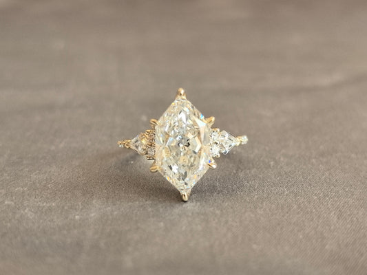 Juno Diamond MX-034 | Marquise Mixed-Cut Lab-Grown Diamond Ring with Hidden Halo Pink Sapphire Accents in Sculptural Wave Design Ring