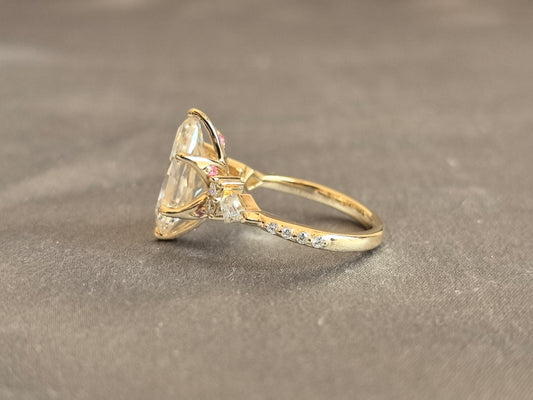 Juno Diamond MX-034 | Marquise Mixed-Cut Lab-Grown Diamond Ring with Hidden Halo Pink Sapphire Accents in Sculptural Wave Design Ring