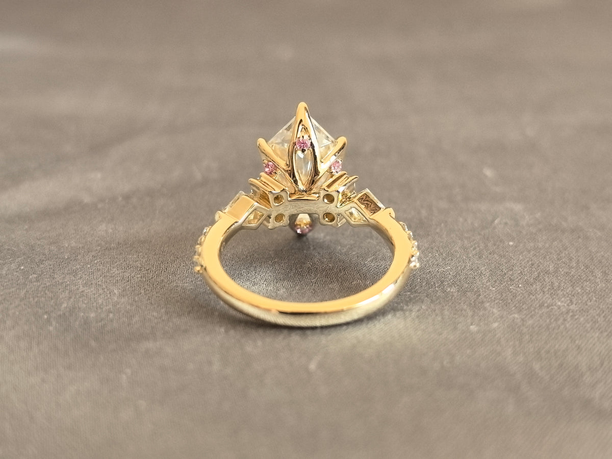 Juno Diamond MX-034 | Marquise Mixed-Cut Lab-Grown Diamond Ring with Hidden Halo Pink Sapphire Accents in Sculptural Wave Design Ring