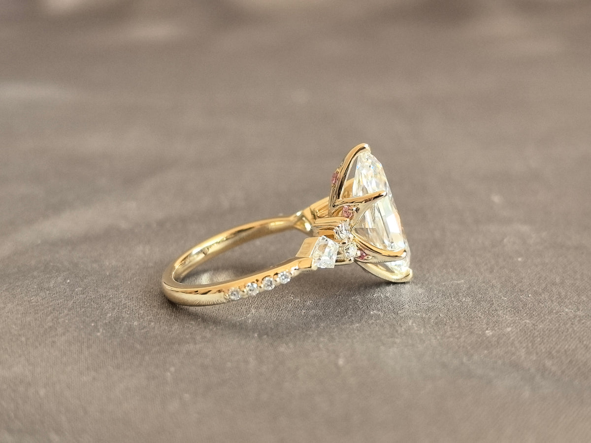 Juno Diamond MX-034 | Marquise Mixed-Cut Lab-Grown Diamond Ring with Hidden Halo Pink Sapphire Accents in Sculptural Wave Design Ring