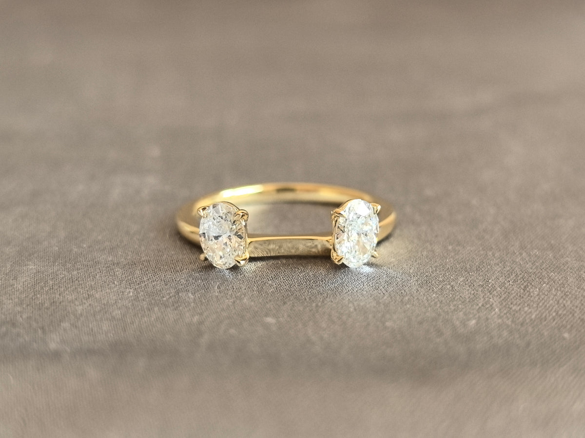 Juno Diamond OV-089 | Oval Lab-Grown Diamond Two-Stone Ring with Open Prong Bridge in Yellow Gold Ring