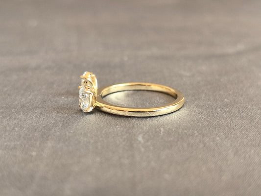 Juno Diamond OV-089 | Oval Lab-Grown Diamond Two-Stone Ring with Open Prong Bridge in Yellow Gold Ring