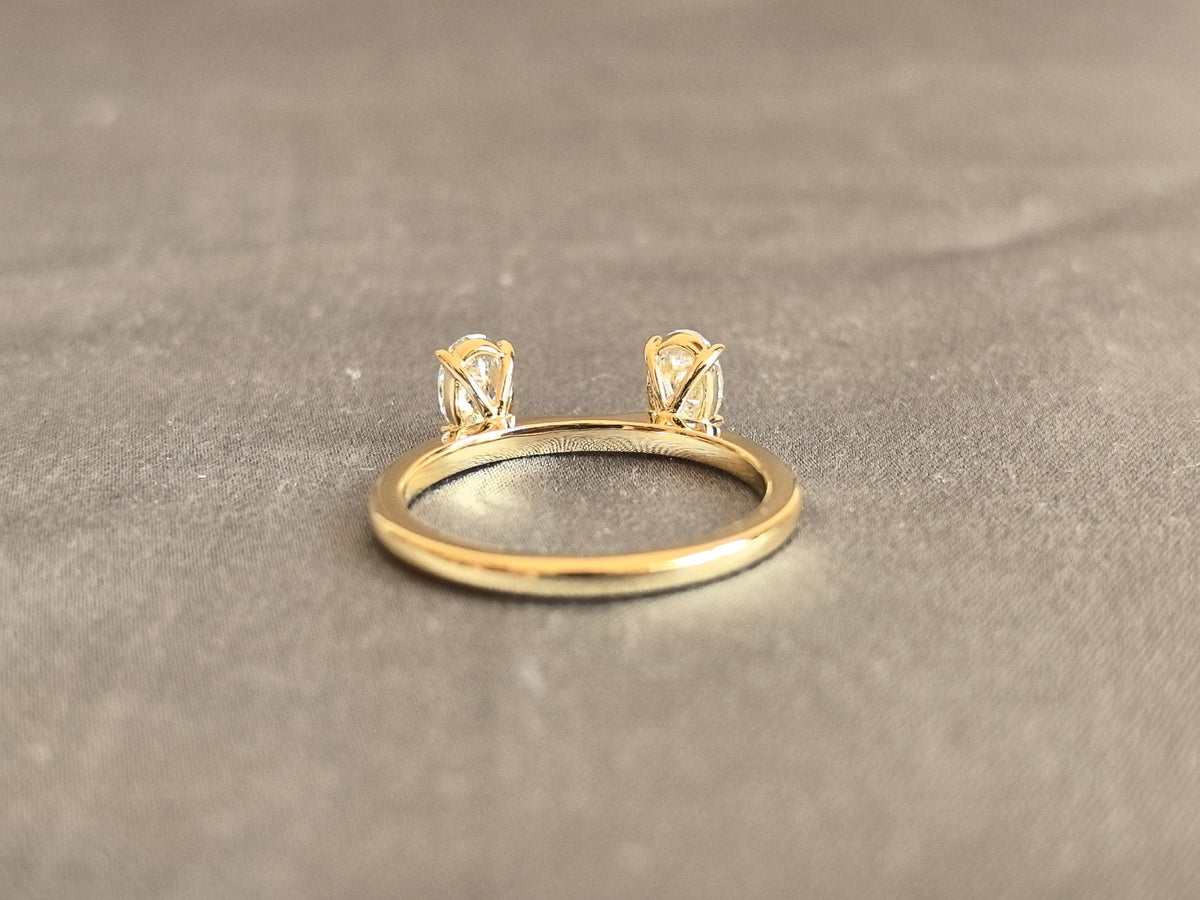 Juno Diamond OV-089 | Oval Lab-Grown Diamond Two-Stone Ring with Open Prong Bridge in Yellow Gold Ring