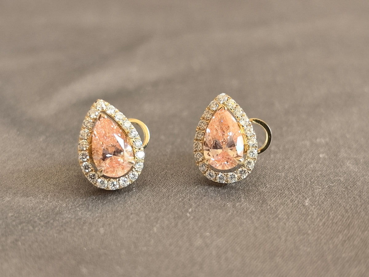 Juno Diamond E-056 | Pink Pear-Cut Lab-Grown Diamond Halo Earrings Earrings