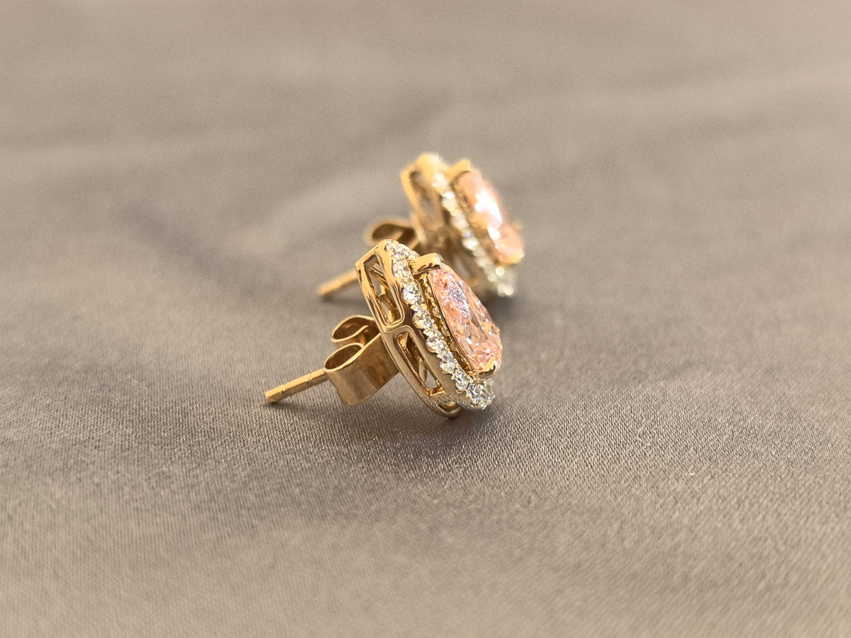 Juno Diamond E-056 | Pink Pear-Cut Lab-Grown Diamond Halo Earrings Earrings
