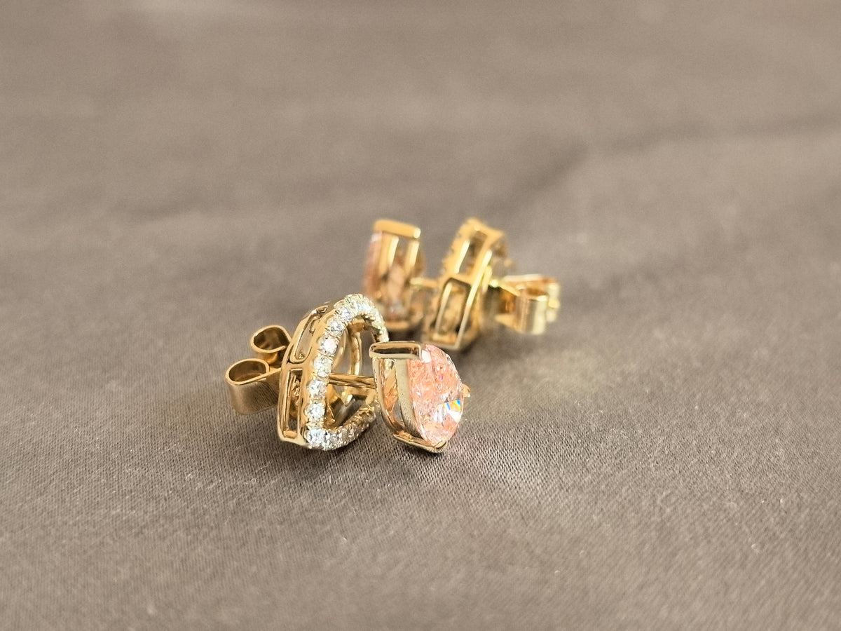 Juno Diamond E-056 | Pink Pear-Cut Lab-Grown Diamond Halo Earrings Earrings