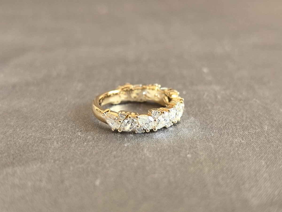 Juno Diamond MX-036 | Mixed-Cut Lab-Grown Diamond Ring with Prong-Set Continuous Cluster in Yellow Gold Ring