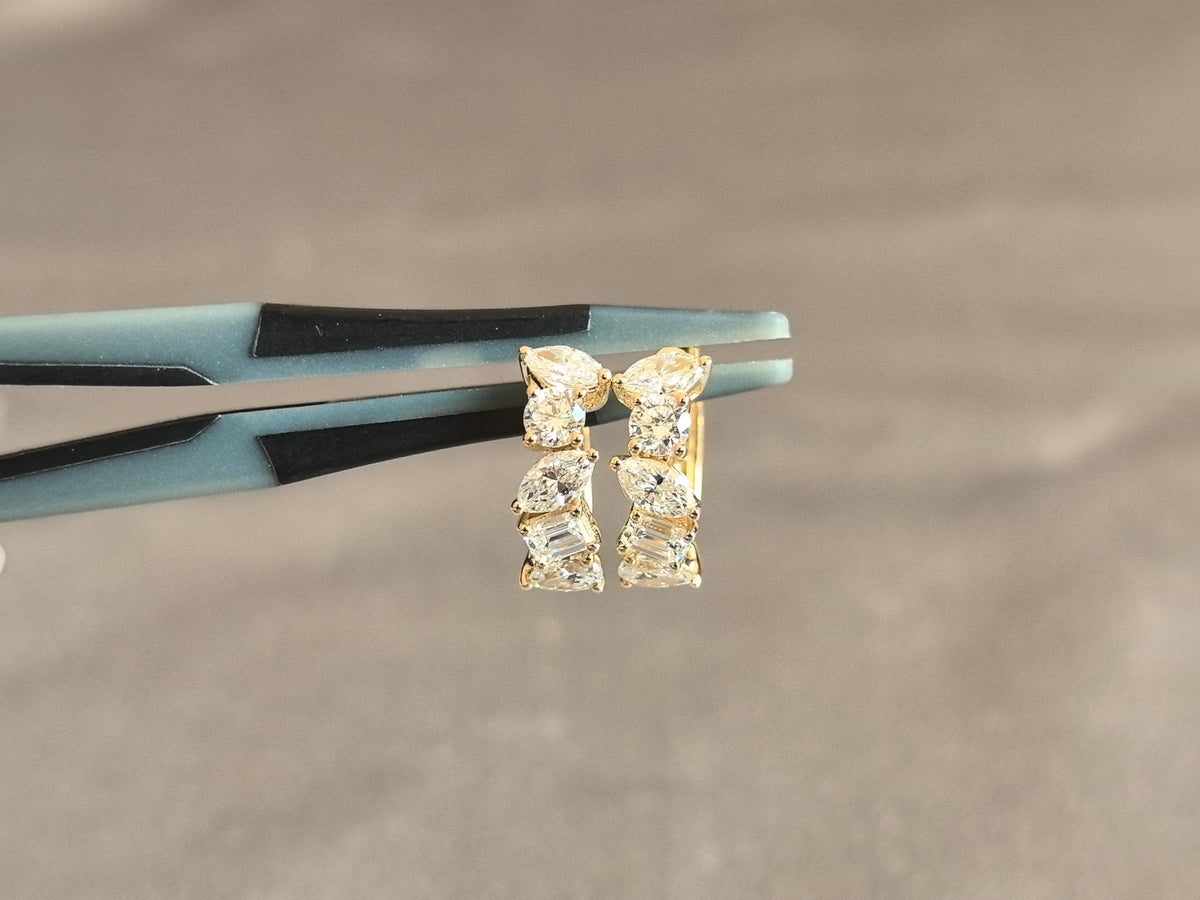 Juno Diamond E-057 | Mixed-Shape Lab-Grown Diamond Earrings with Graduated Row in Yellow Gold Earrings