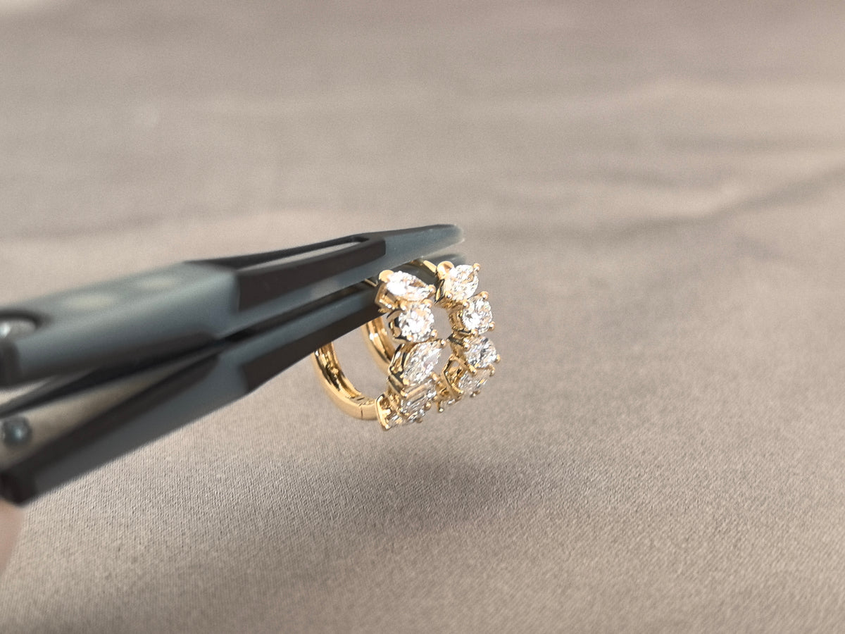 Juno Diamond E-057 | Mixed-Shape Lab-Grown Diamond Earrings with Graduated Row in Yellow Gold Earrings