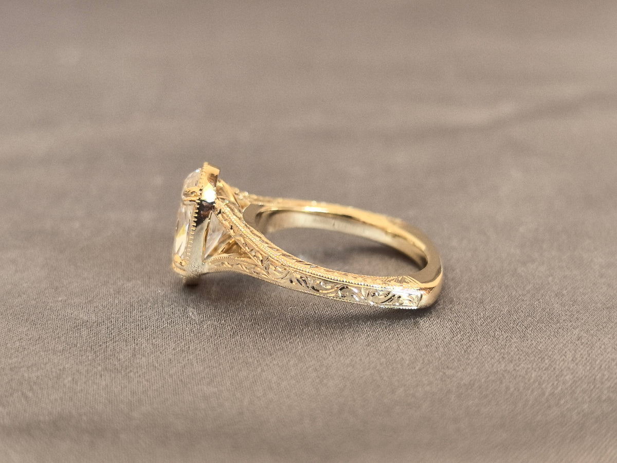Juno Diamond OV-091 | 3 Carat Oval Lab-Grown Diamond Vintage Bezel Ring with Intricate Engraved Filigree Ring