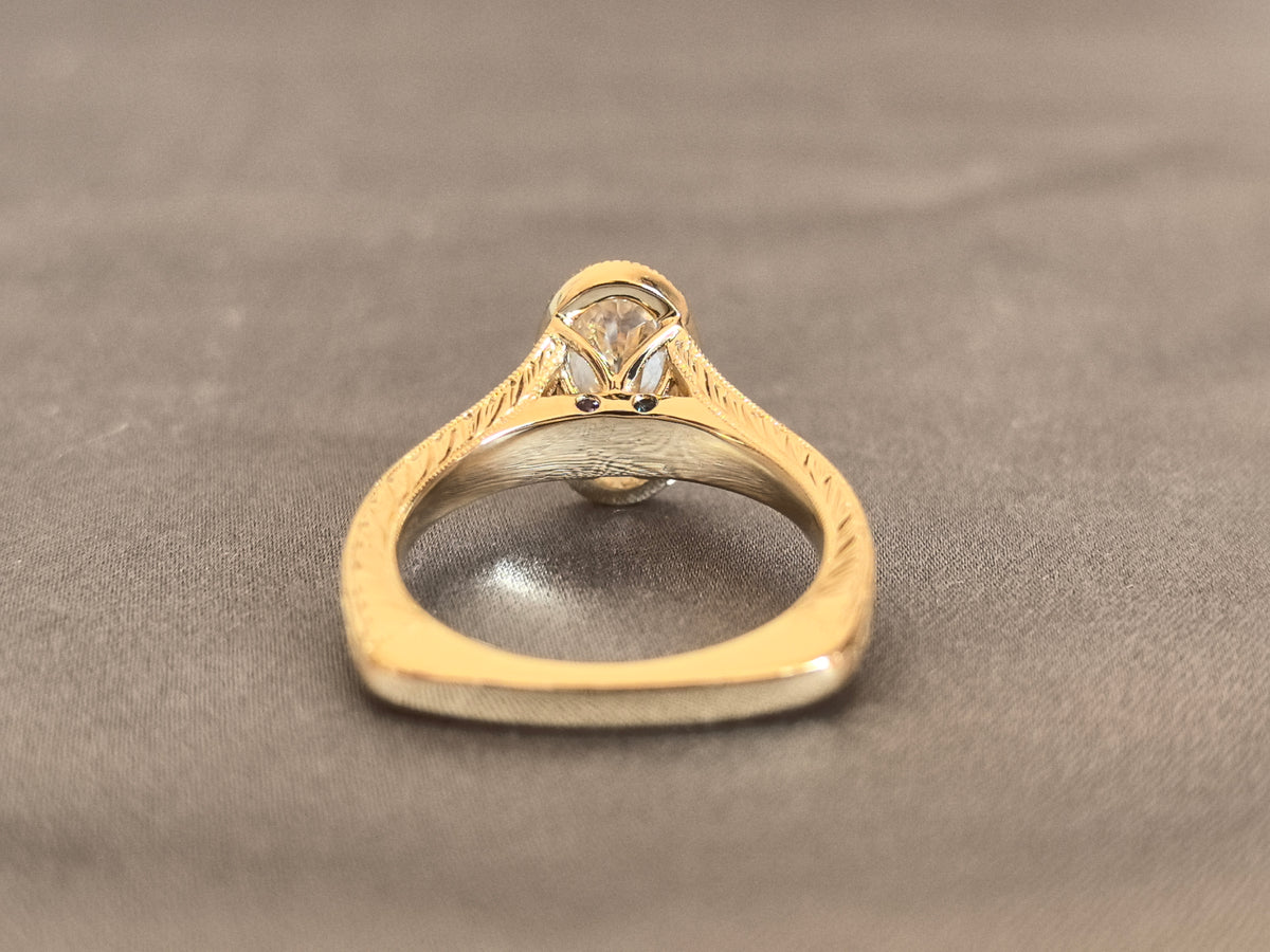 Juno Diamond OV-091 | 3 Carat Oval Lab-Grown Diamond Vintage Bezel Ring with Intricate Engraved Filigree Ring