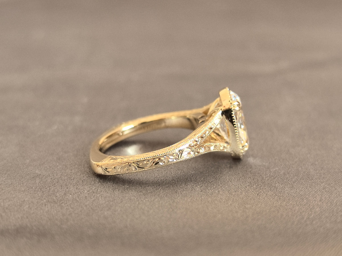 Juno Diamond OV-091 | 3 Carat Oval Lab-Grown Diamond Vintage Bezel Ring with Intricate Engraved Filigree Ring