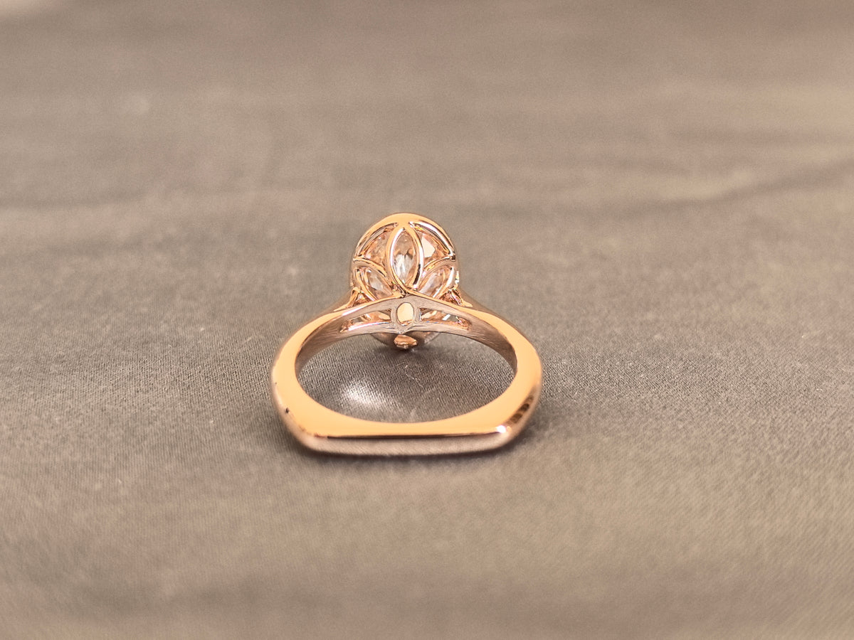 Juno Diamond OV-092 | 3 Carat Baby Pink Oval Lab-Grown Diamond Ring with Sculptural Bezel Setting in Yellow Gold Ring