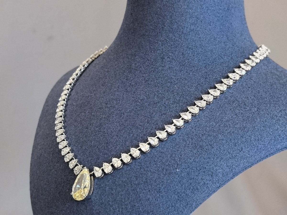 Juno Diamond N-045 | Multi-Pear-Shaped Lab-Grown Diamond Necklace with Prominent Yellow Pear Drop Pendant in White Gold Necklace