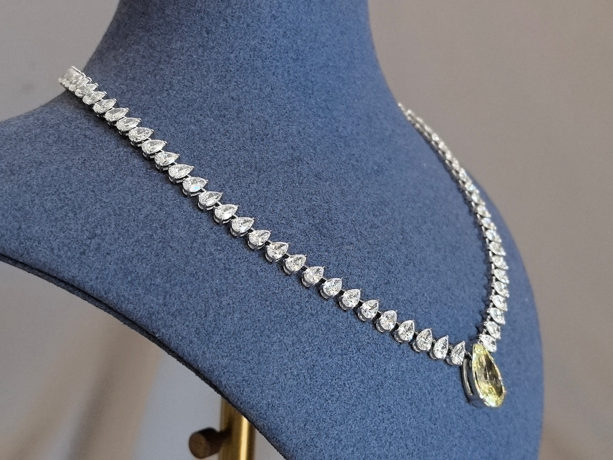 Juno Diamond N-045 | Multi-Pear-Shaped Lab-Grown Diamond Necklace with Prominent Yellow Pear Drop Pendant in White Gold Necklace