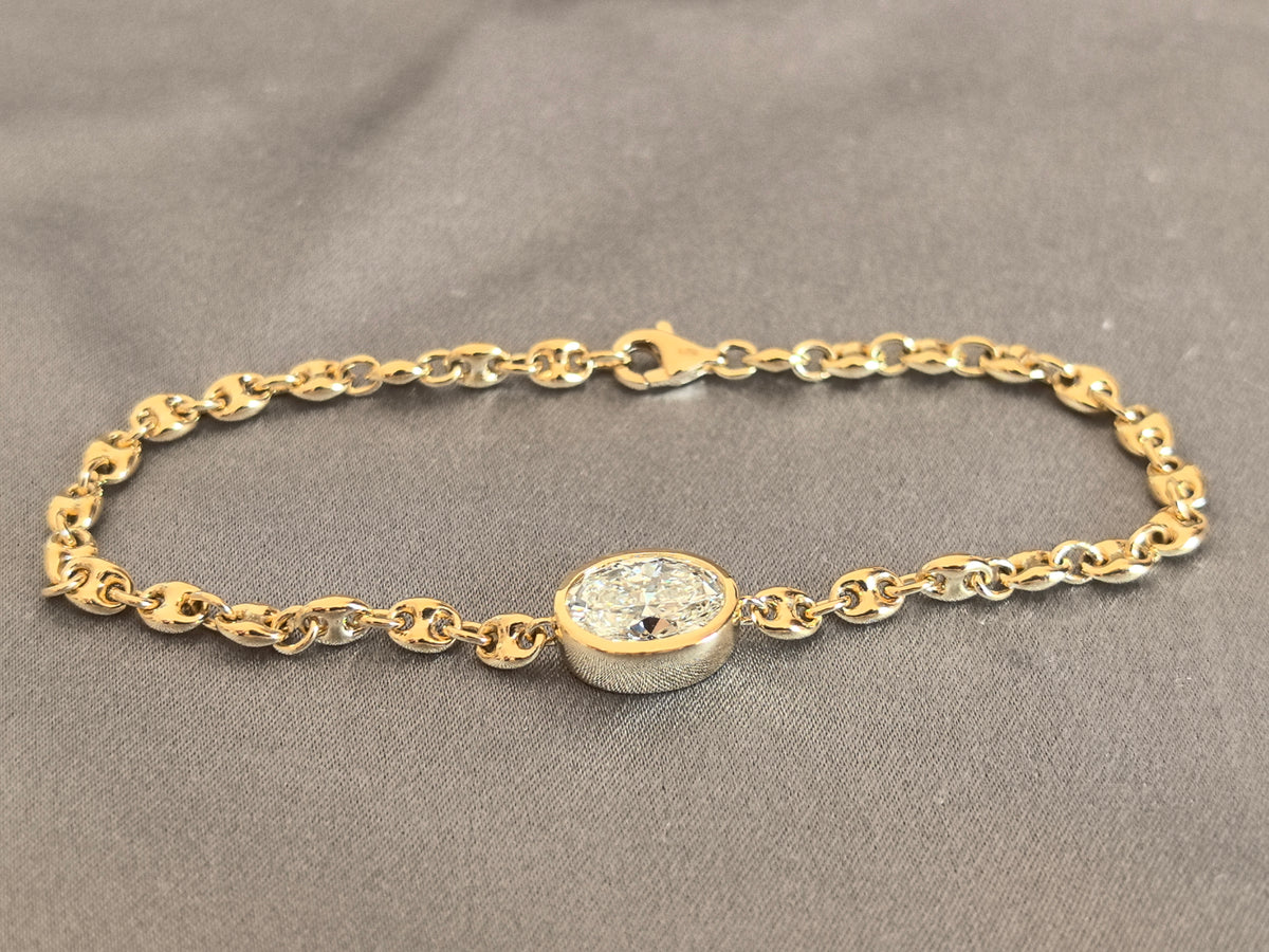 Juno Diamond B-052 | 2 Carat Oval Lab-Grown Diamond Bracelet With Full Bezel Chain Links Bracelet