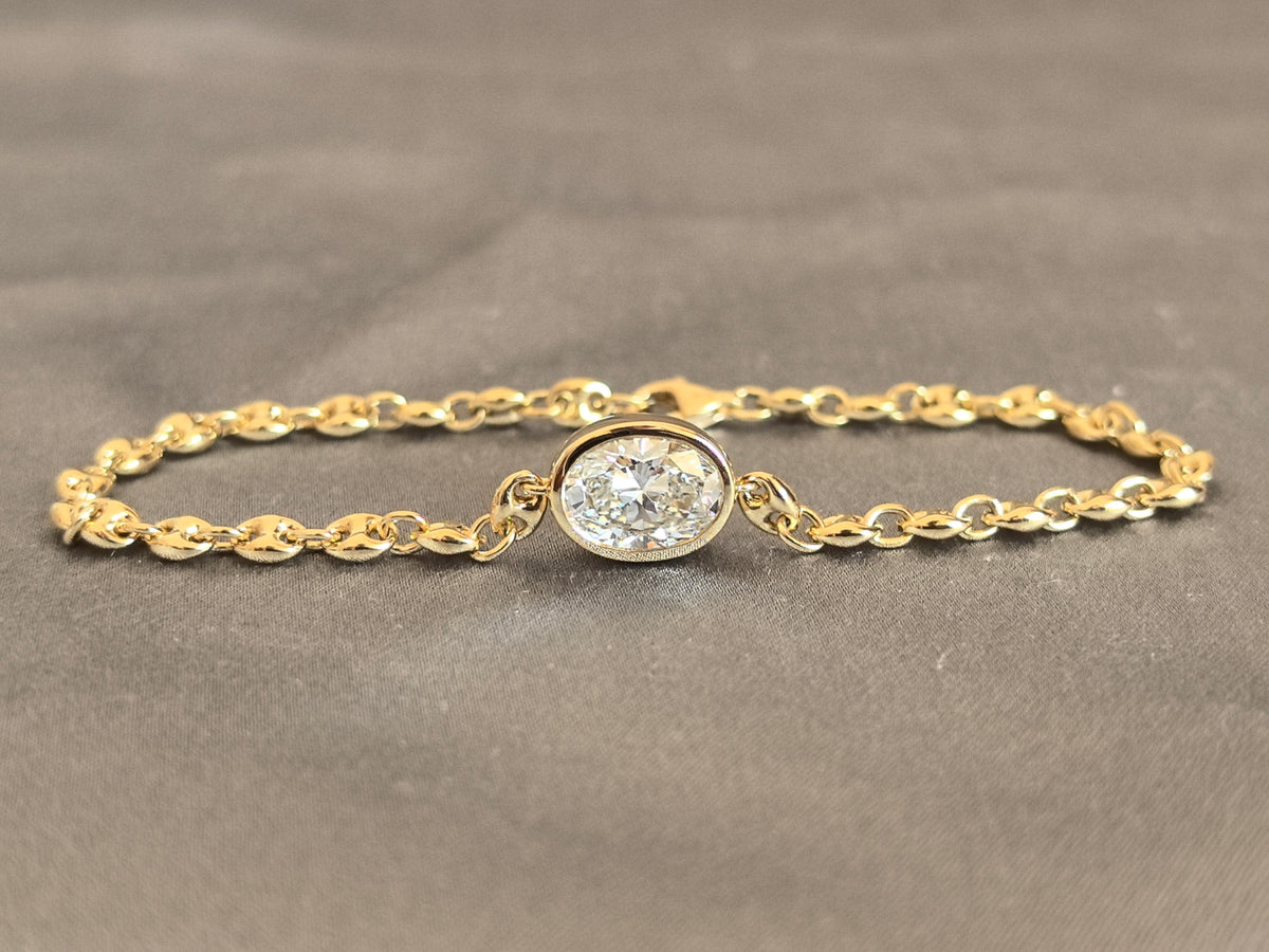 Juno Diamond B-052 | 2 Carat Oval Lab-Grown Diamond Bracelet With Full Bezel Chain Links Bracelet