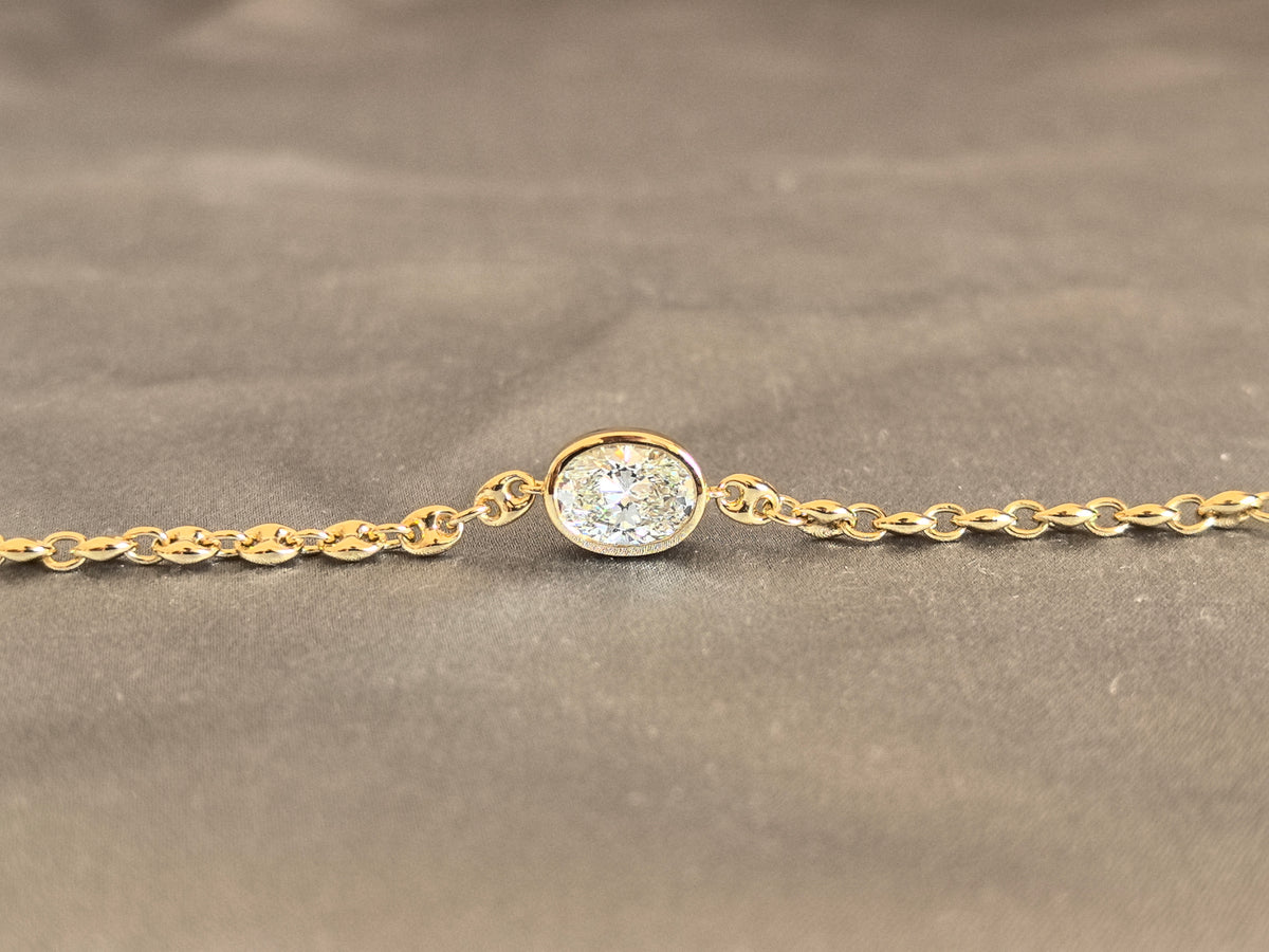 Juno Diamond B-052 | 2 Carat Oval Lab-Grown Diamond Bracelet With Full Bezel Chain Links Bracelet