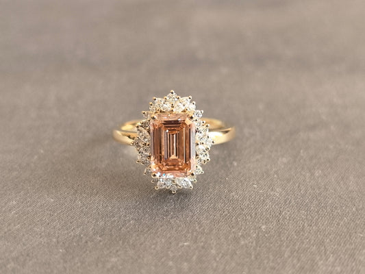 Juno Diamond EM-035 | 2.5 Carat Champagne Emerald-Cut Lab-Grown Diamond Ring with Double Diamond Frame Ring