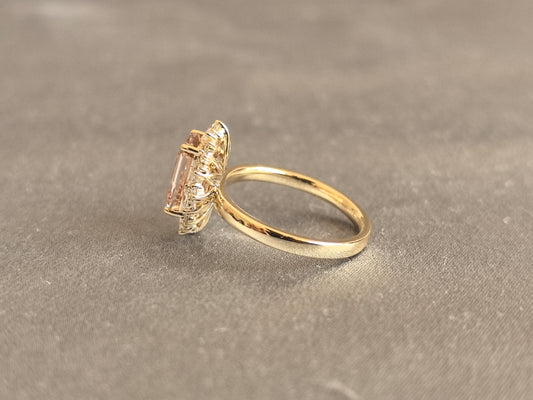Juno Diamond EM-035 | 2.5 Carat Champagne Emerald-Cut Lab-Grown Diamond Ring with Double Diamond Frame Ring