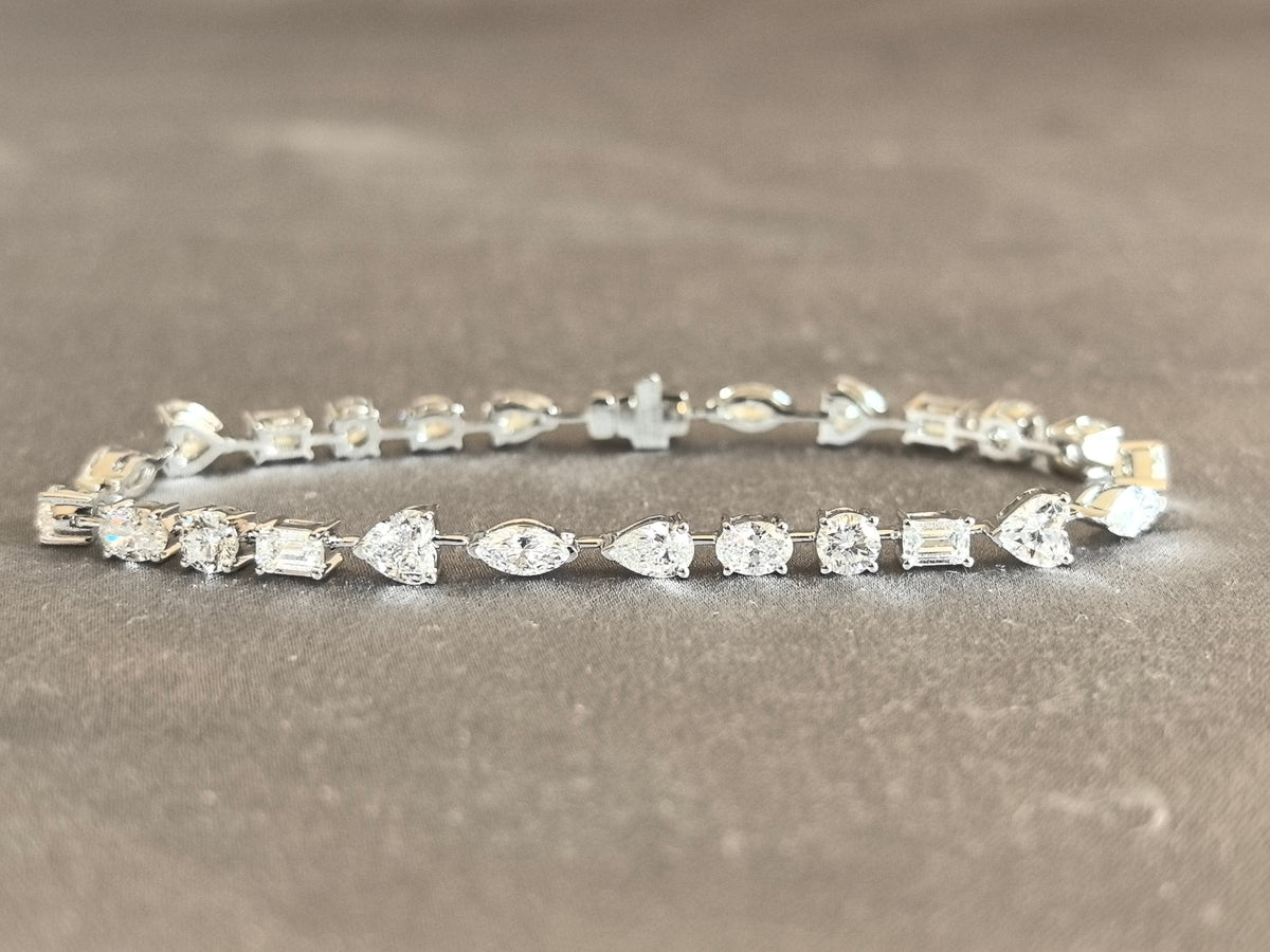 Juno Diamond B-056 | Mixed-Cut Lab-Grown Diamond Alternating Silhouette Prong Bracelet in White Gold Bracelet