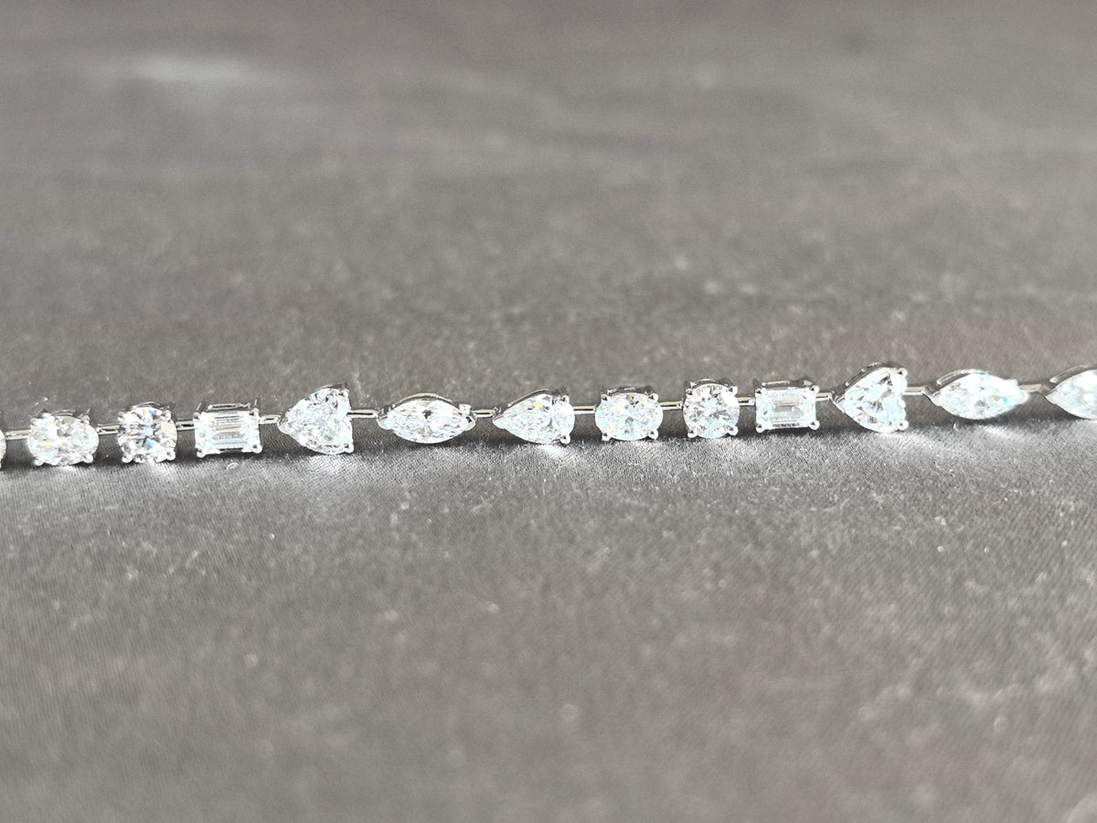 Juno Diamond B-056 | Mixed-Cut Lab-Grown Diamond Alternating Silhouette Prong Bracelet in White Gold Bracelet