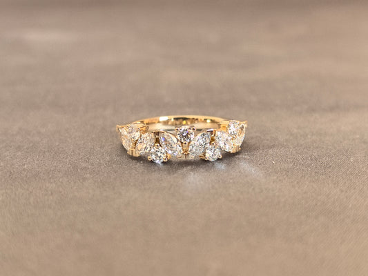 Juno Diamond MX-042 | Alternating Marquise and Round Lab-Grown Diamond Cluster Row Ring in Yellow Gold Ring