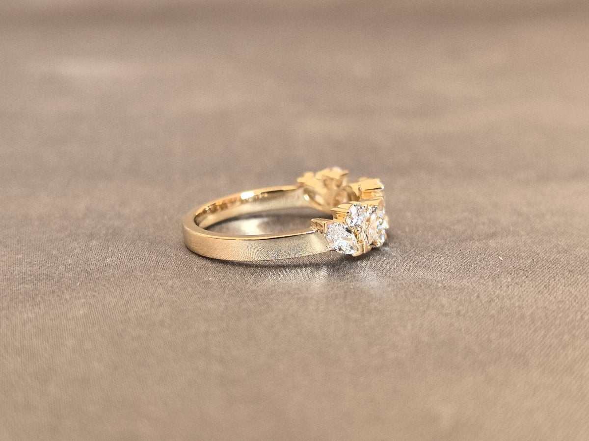 Juno Diamond MX-042 | Alternating Marquise and Round Lab-Grown Diamond Cluster Row Ring in Yellow Gold Ring