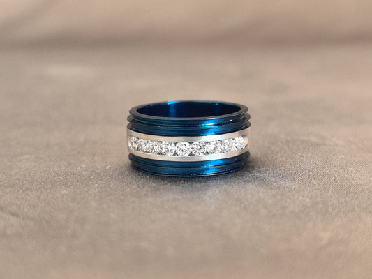 Juno Diamond RO-063 | Round Lab-Grown Diamond Channel Row Wide Blue Edge Band Ring Ring