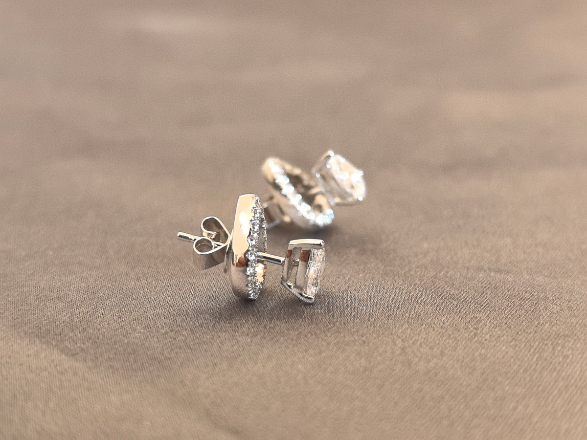 Juno Diamond E-060 | 0.5 Carat Pear-Cut Lab-Grown Diamond Halo Stud Earrings with Open Baskets Earrings