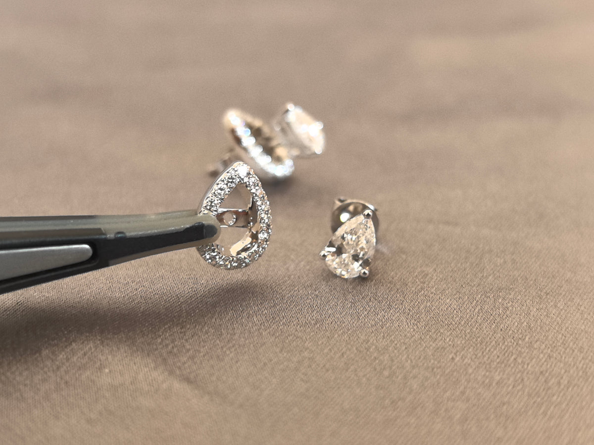 Juno Diamond E-060 | 0.5 Carat Pear-Cut Lab-Grown Diamond Halo Stud Earrings with Open Baskets Earrings