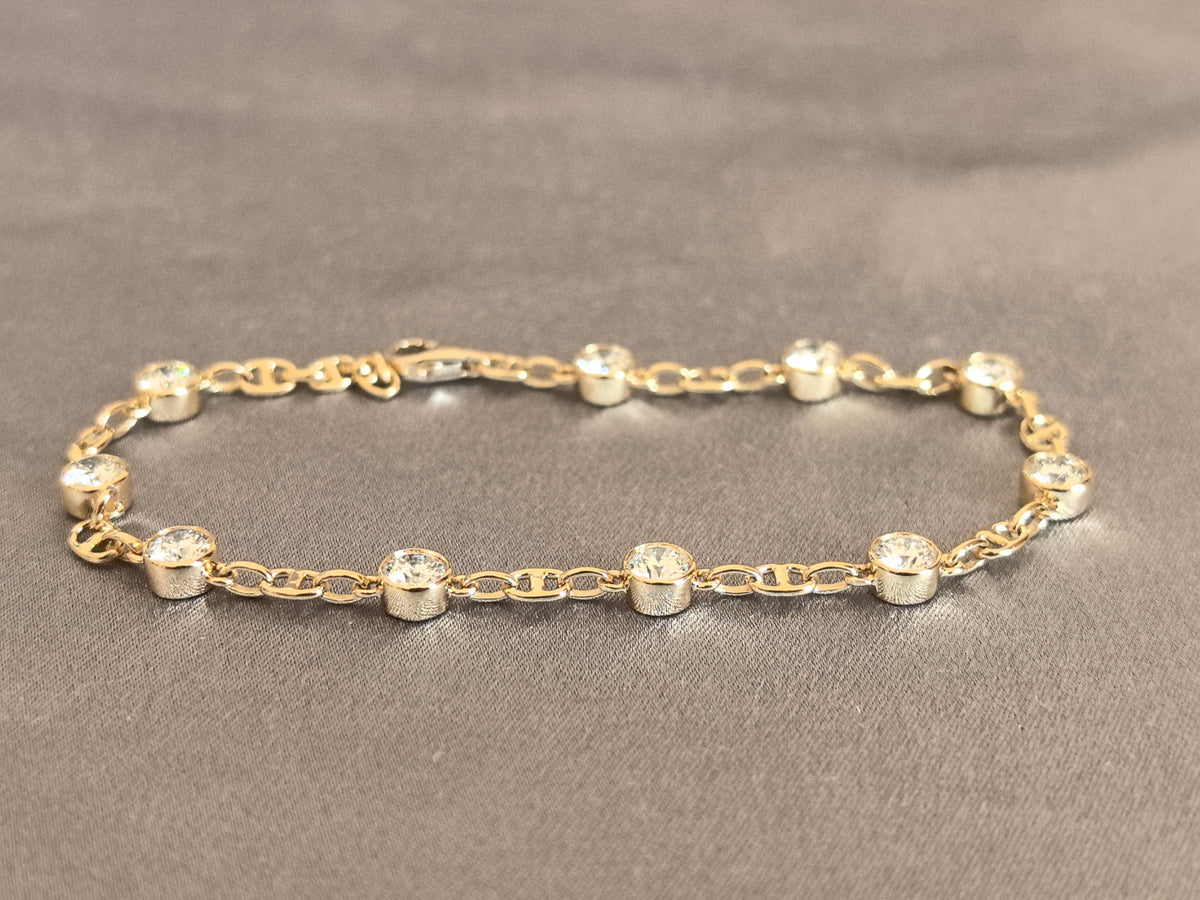 Juno Diamond B-055 | Round Bezel Station Lab-Grown Diamond Bracelet with Alternating Oval Links Bracelet